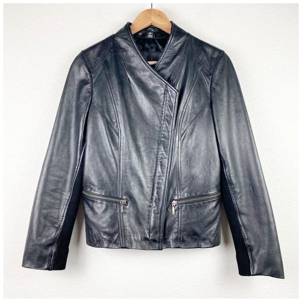 Whetblu Black Asymmetric Zip Leather Jacket Size Medium‎ - Picture 3 of 11